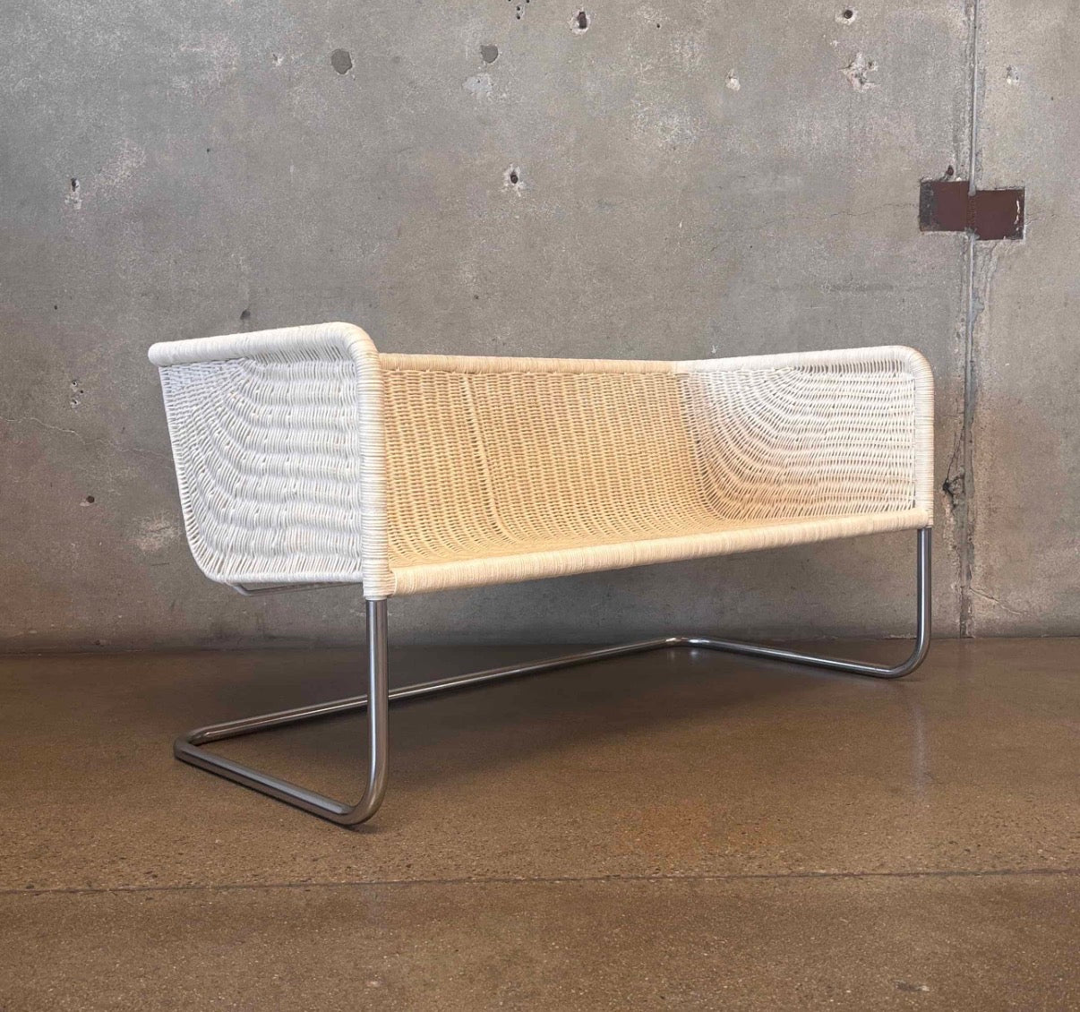 Vintage Mid Century Wicker & Chrome Bench