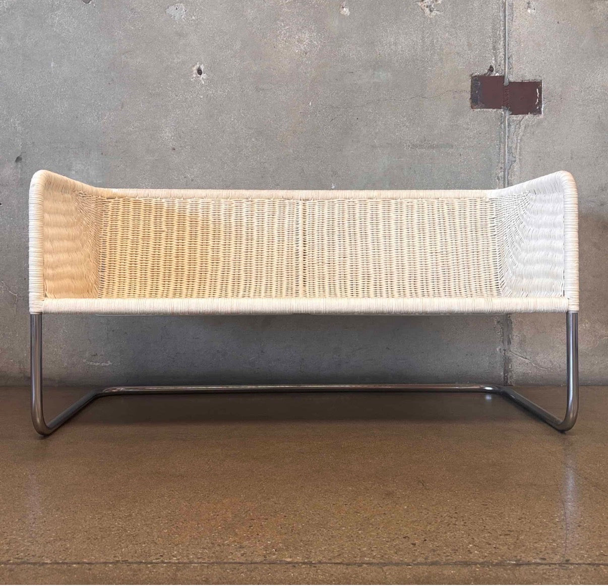 Vintage Mid Century Wicker & Chrome Bench